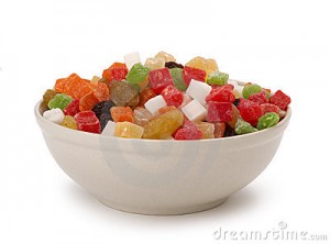 As frutas cristalizadas, são ótimos aperitivos para entreter as crianças. (Foto Reprodução)